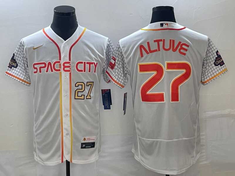 Mens Houston Astros #27 Jose Altuve Number White 2023 City Connect Flex Base Stitched MLB Jersey